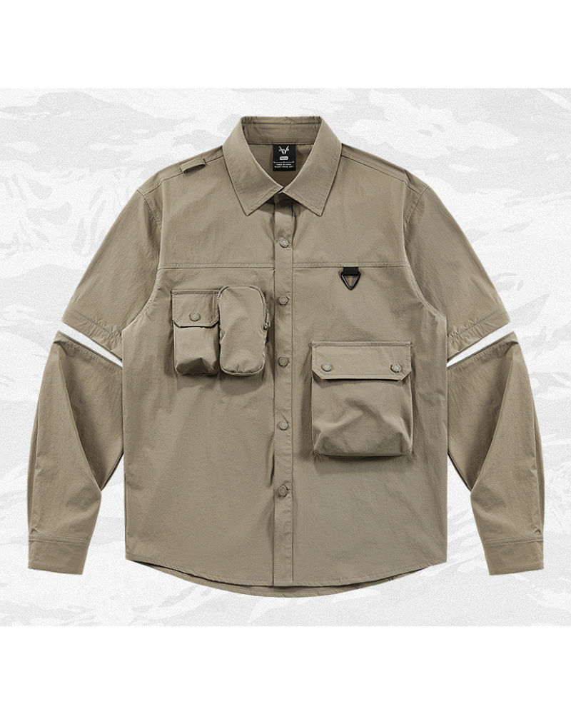Functional Multi-Pocket Lanyard Detachable Sleeve Shirt