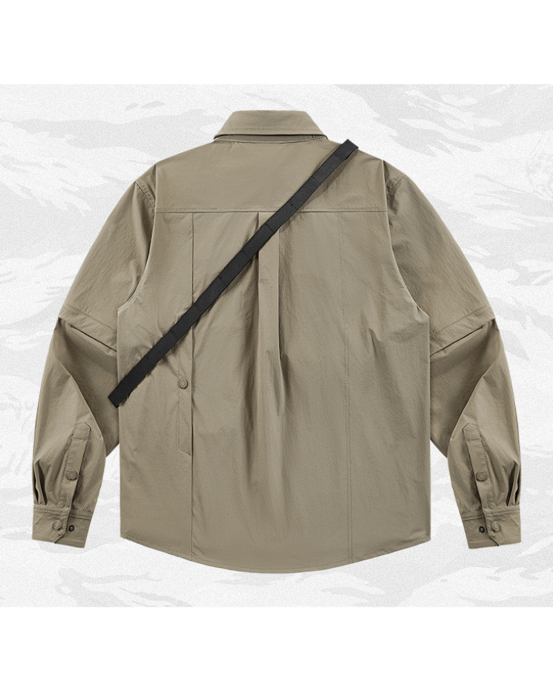 Functional Multi-Pocket Lanyard Detachable Sleeve Shirt