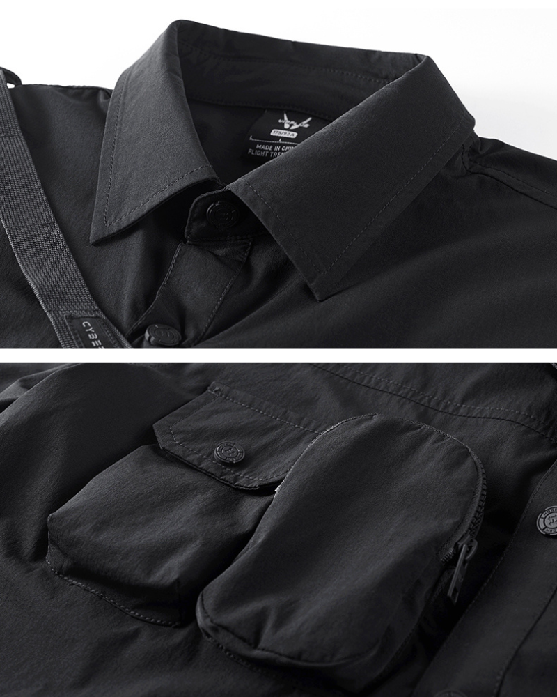 Functional Multi-Pocket Lanyard Detachable Sleeve Shirt