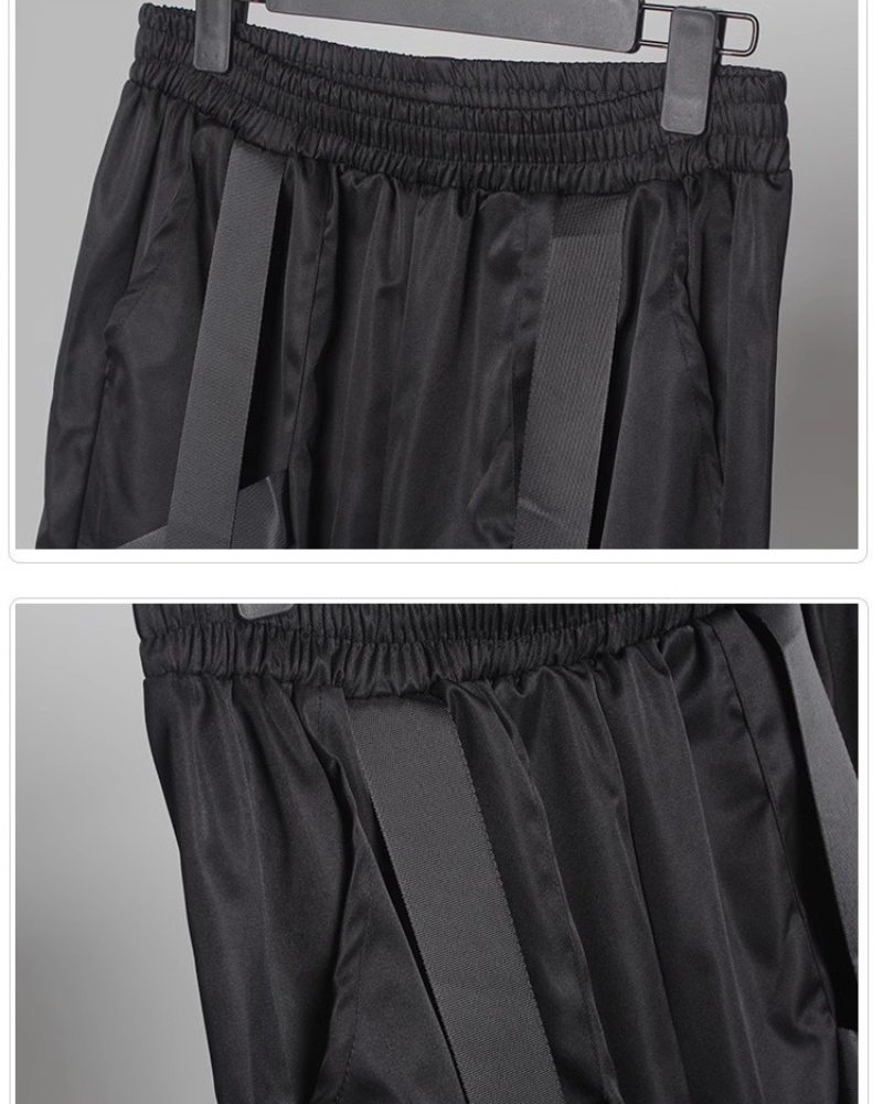Functional Multi-Ribbon Buckle Black Cargo Pants