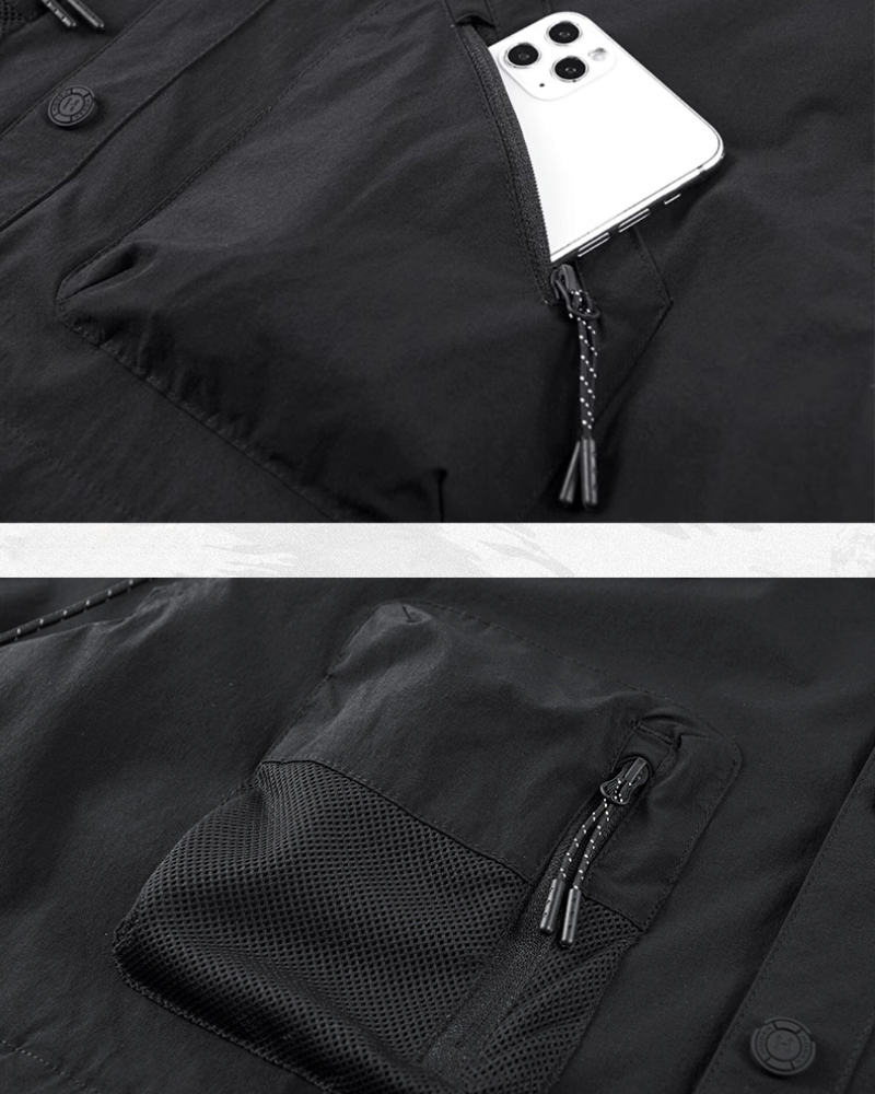 Functional Detachable Sleeve Patchwork Shirt