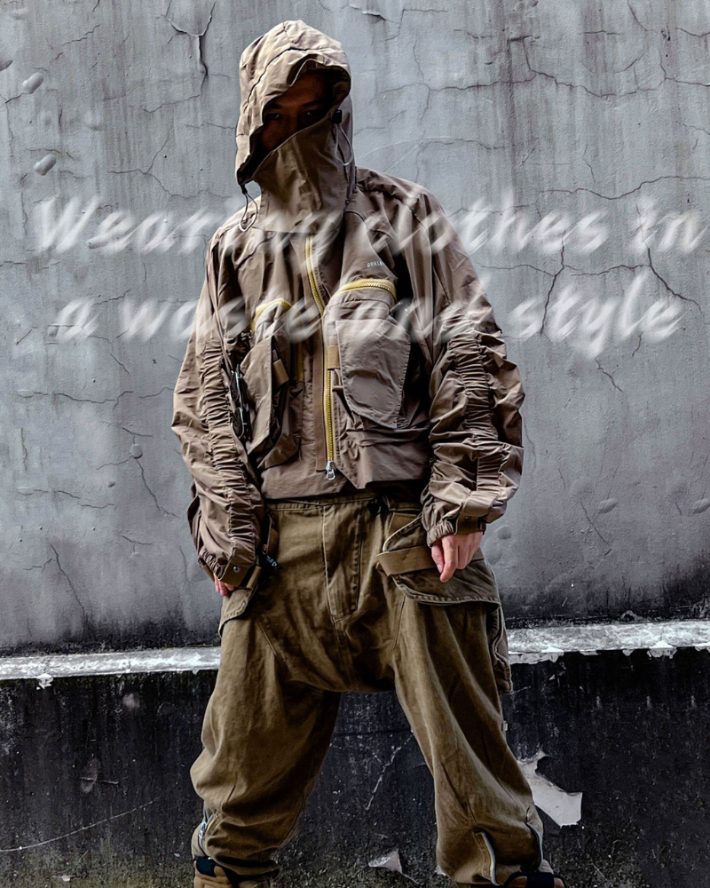 Functional Wasteland-Style 3D-Collar Hooded Jacket