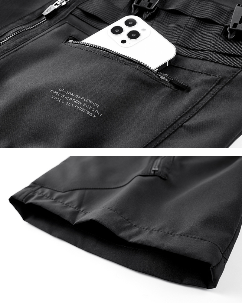 Functional Zip Pocket Black Cargo Shorts