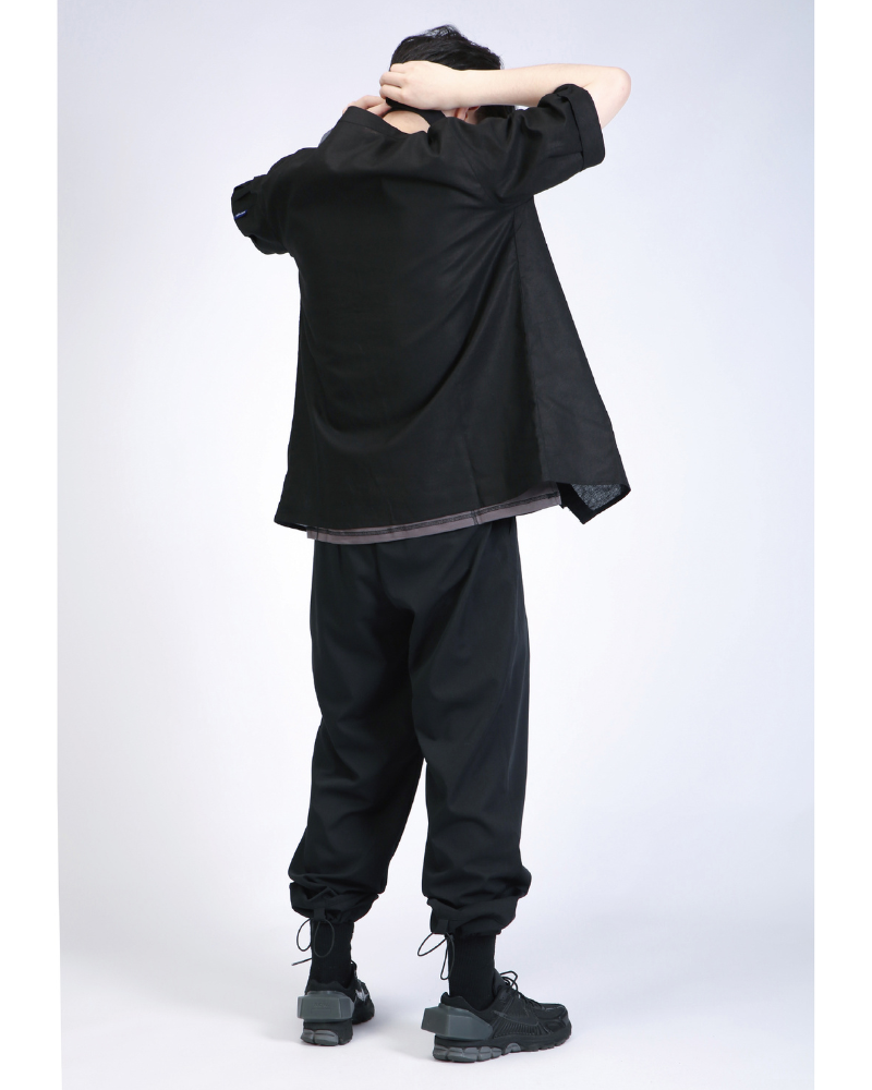 Functional Slanted Zipper Cotton Linen T-Shirt