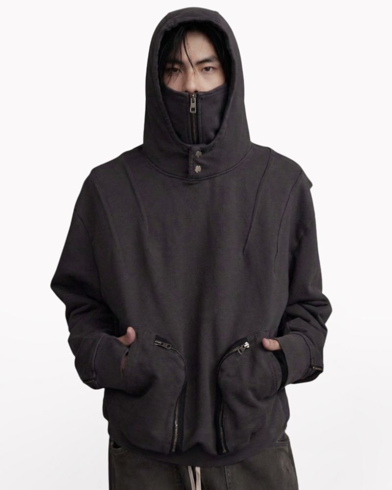 Functional Ninja Cropped Removable Mask Hoodie
