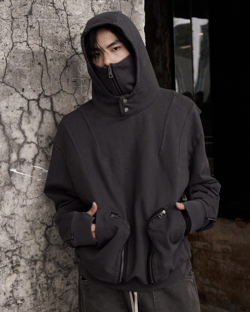 Functional Ninja Cropped Removable Mask Hoodie