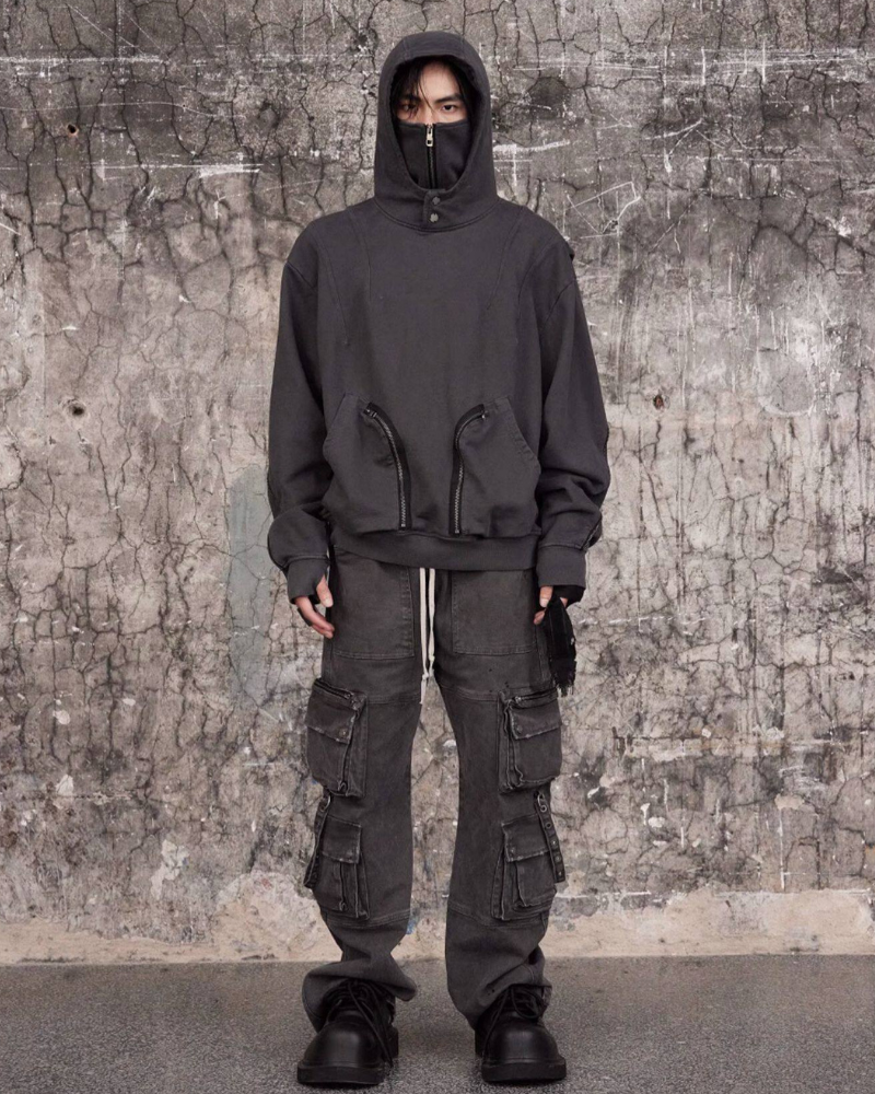 Functional Ninja Cropped Removable Mask Hoodie