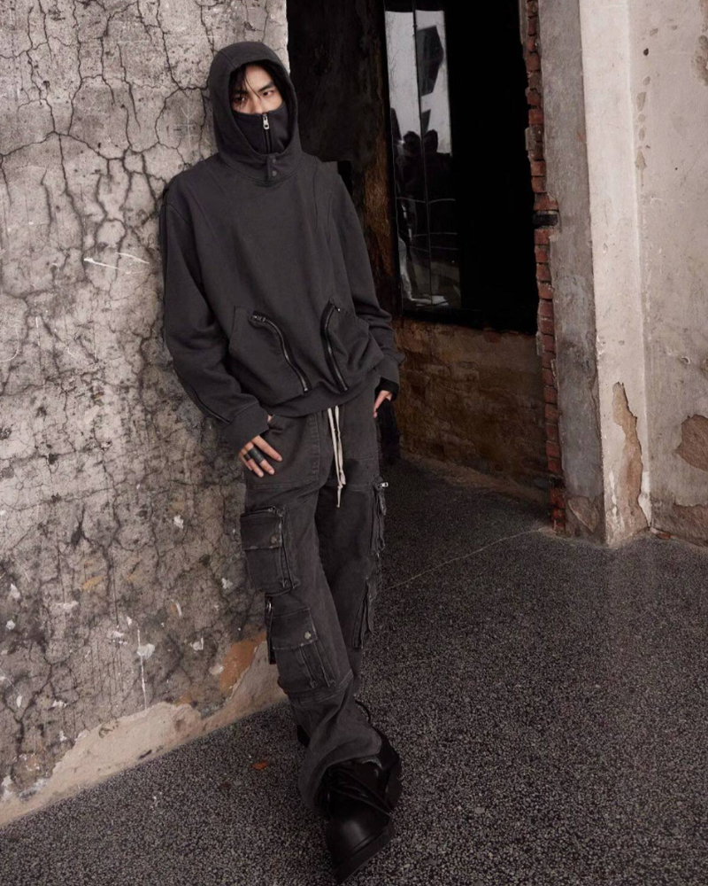 Functional Ninja Cropped Removable Mask Hoodie