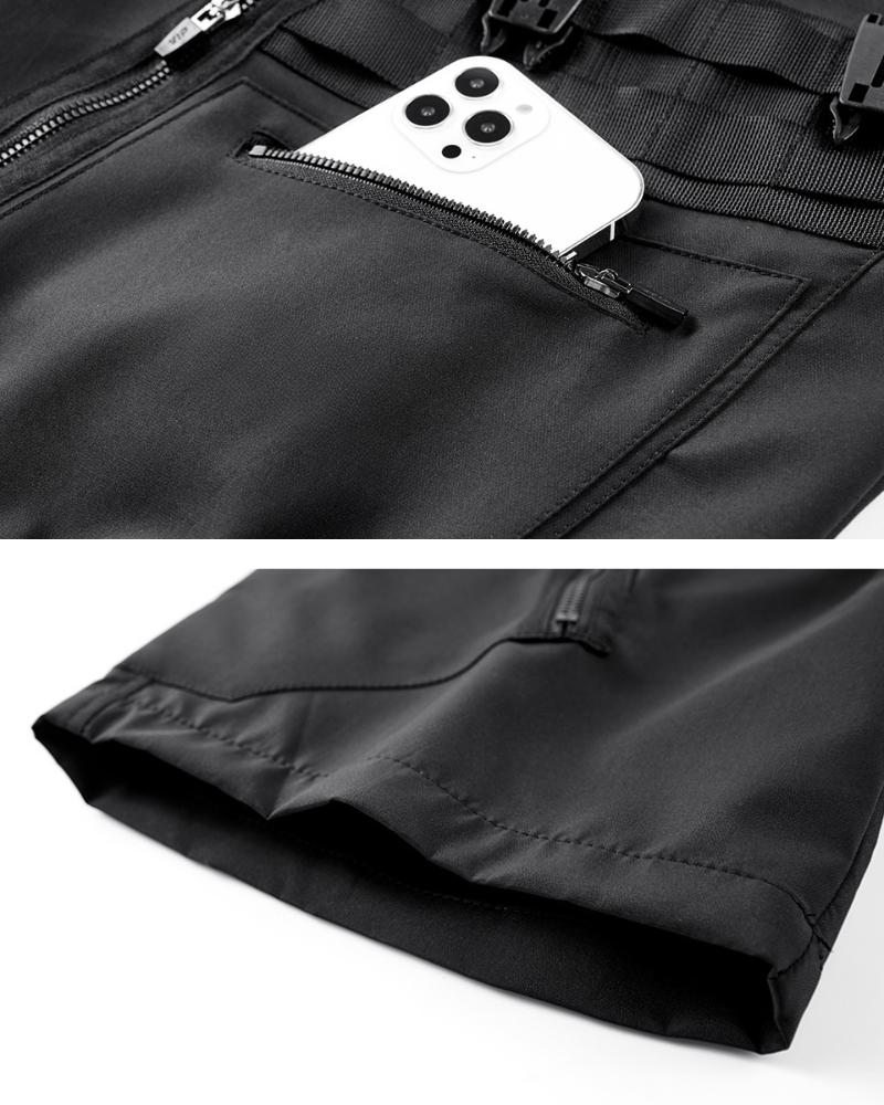 Functional Zip Pocket Black Cargo Shorts