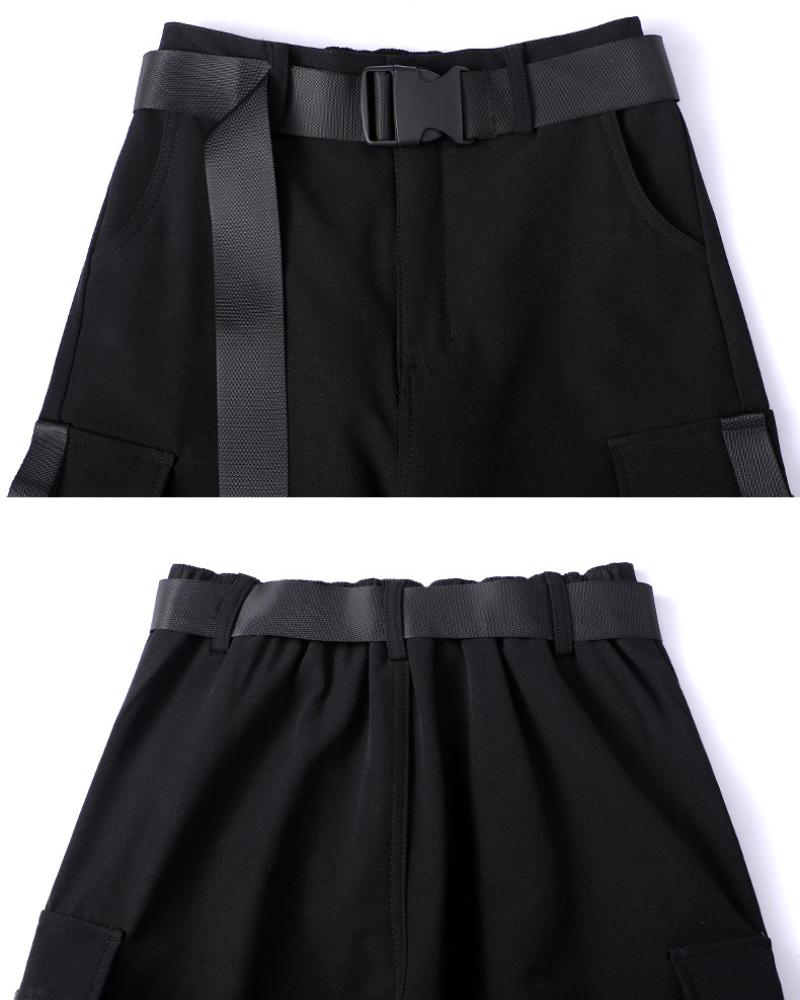 Futuristic Belt Black Women Cargo Pants