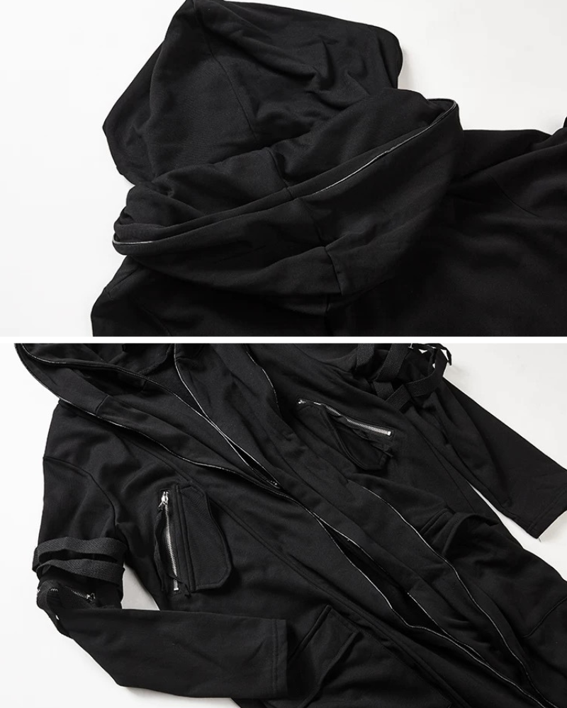 Futuristic Techwear Double-Layered Hooded Coat