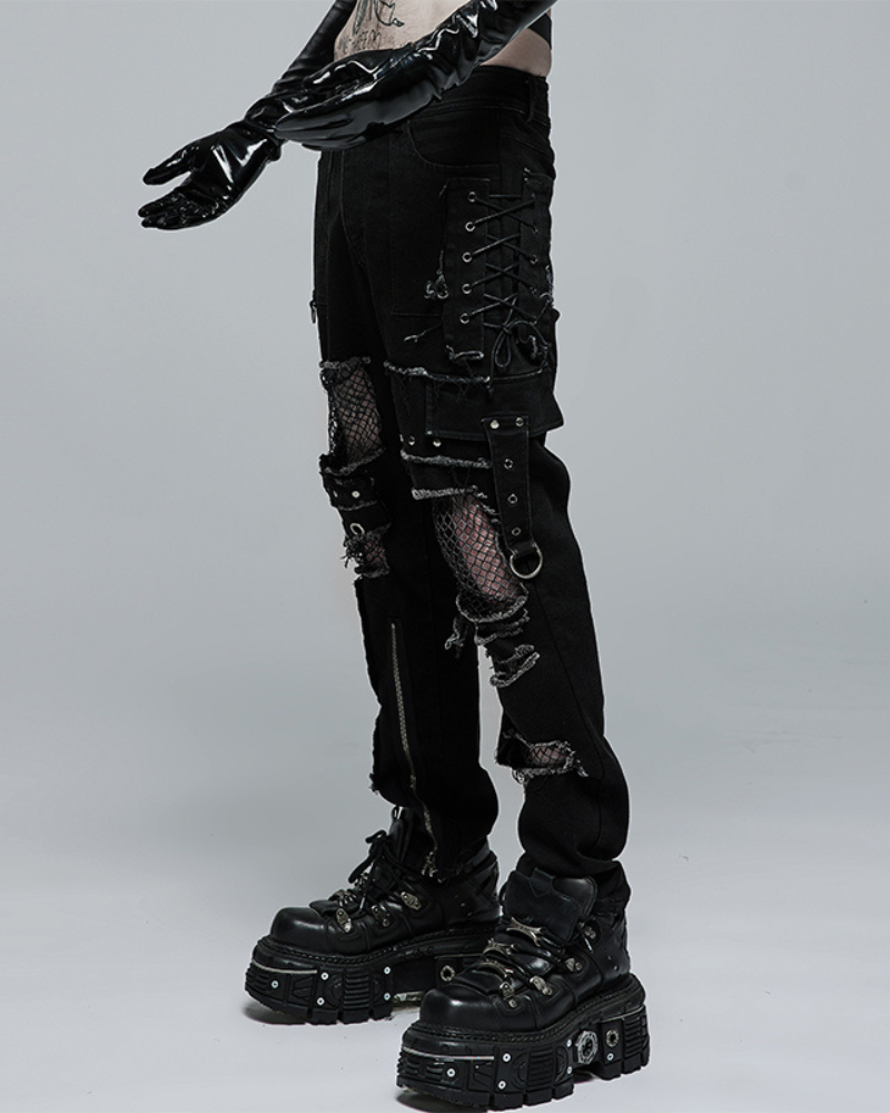 Gothic Rock Ripped Washed Punk Pants
