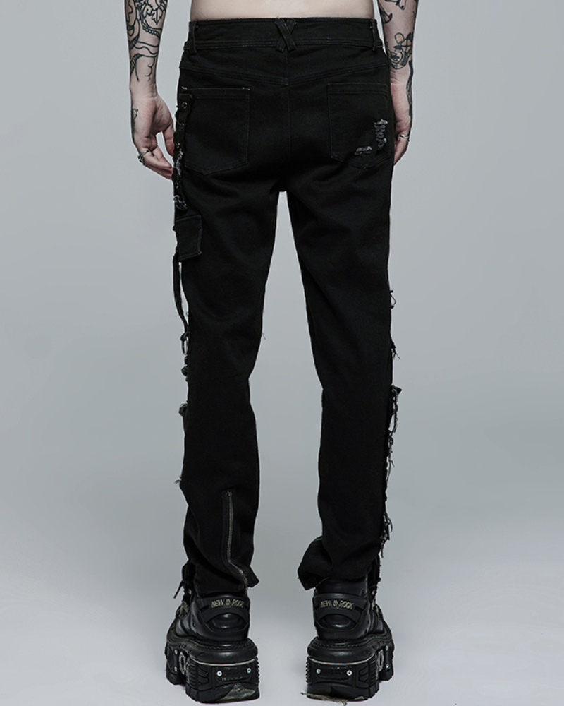 Gothic Rock Ripped Washed Punk Pants