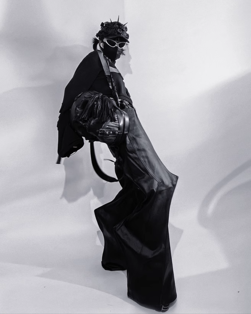 High Street Opium Style 3D-Structured Spiked Flare Pants