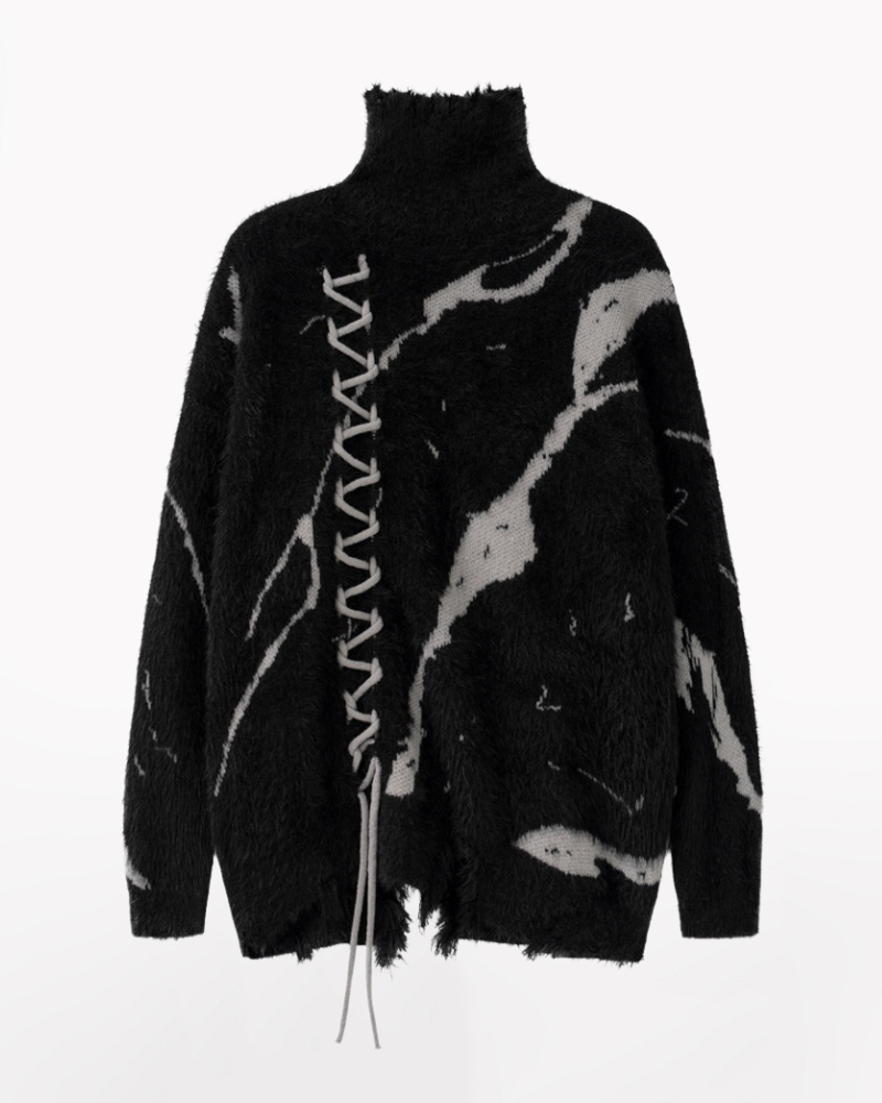 High Street Opium Style Lace-Up Turtleneck Sweater