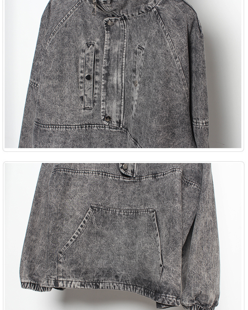High-Street Washed Denim Hoodie Jacket