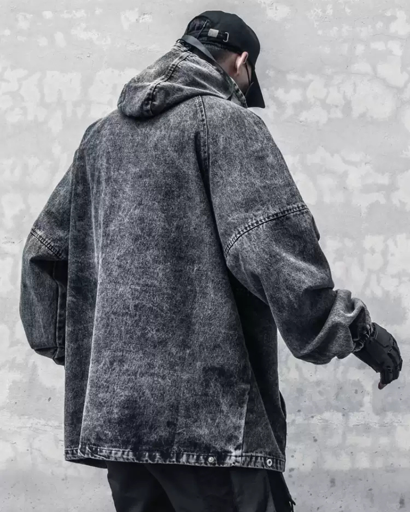 High-Street Washed Denim Hoodie Jacket
