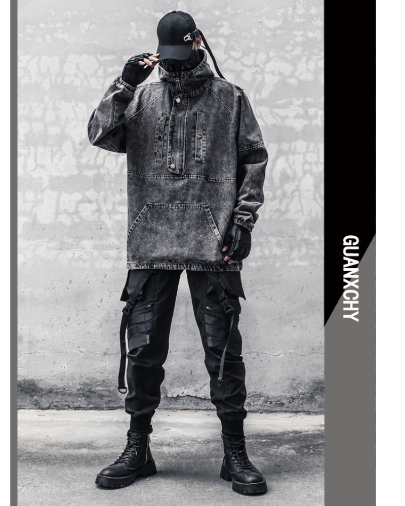 High-Street Washed Denim Hoodie Jacket