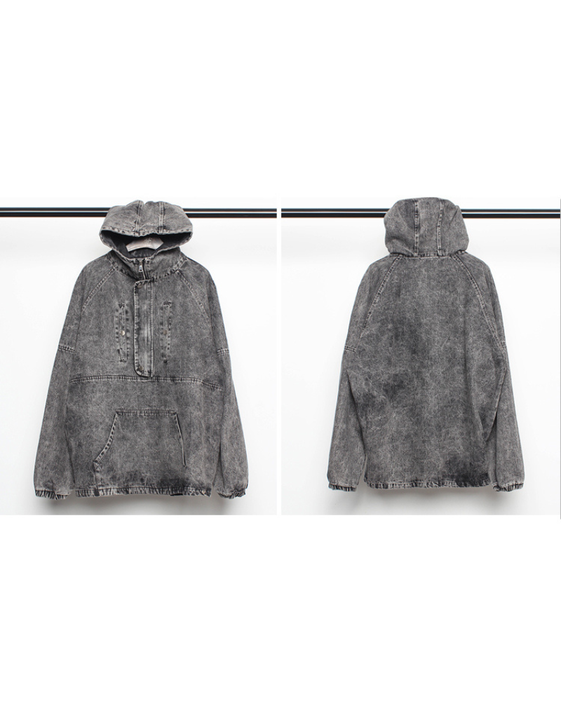 High-Street Washed Denim Hoodie Jacket