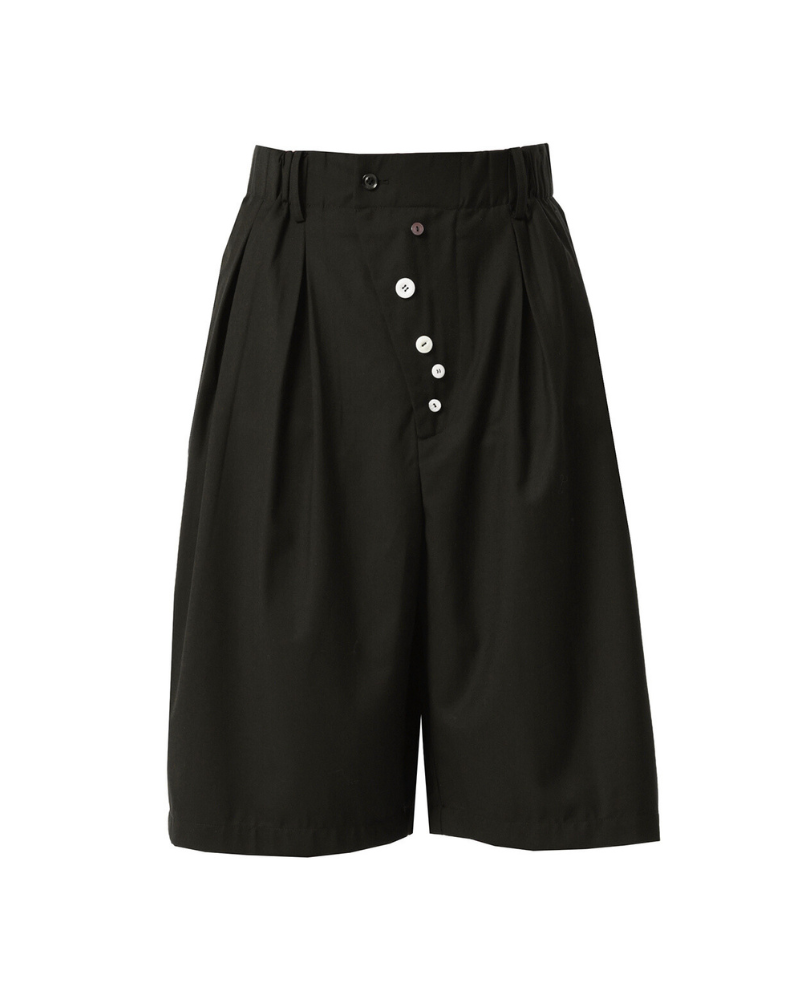Japanese Style Wide-Leg Pinch-Pleat Button Shorts