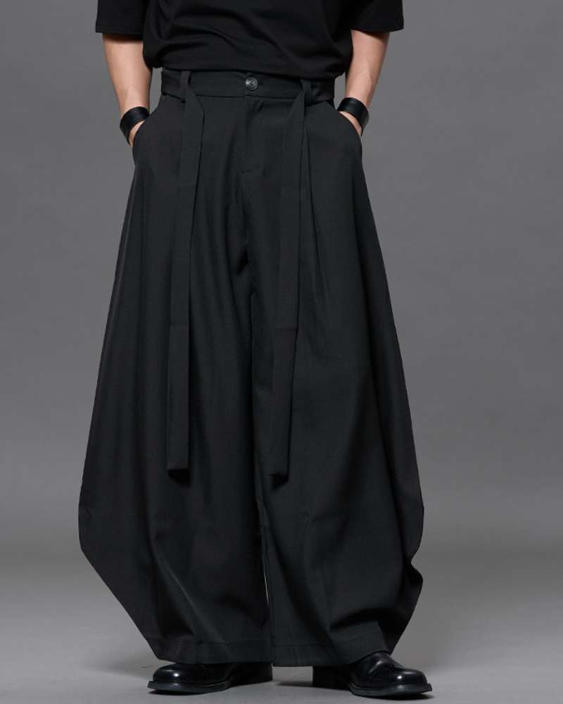 Japanese Minimalist Dark Aesthetic Curved-Leg Pants