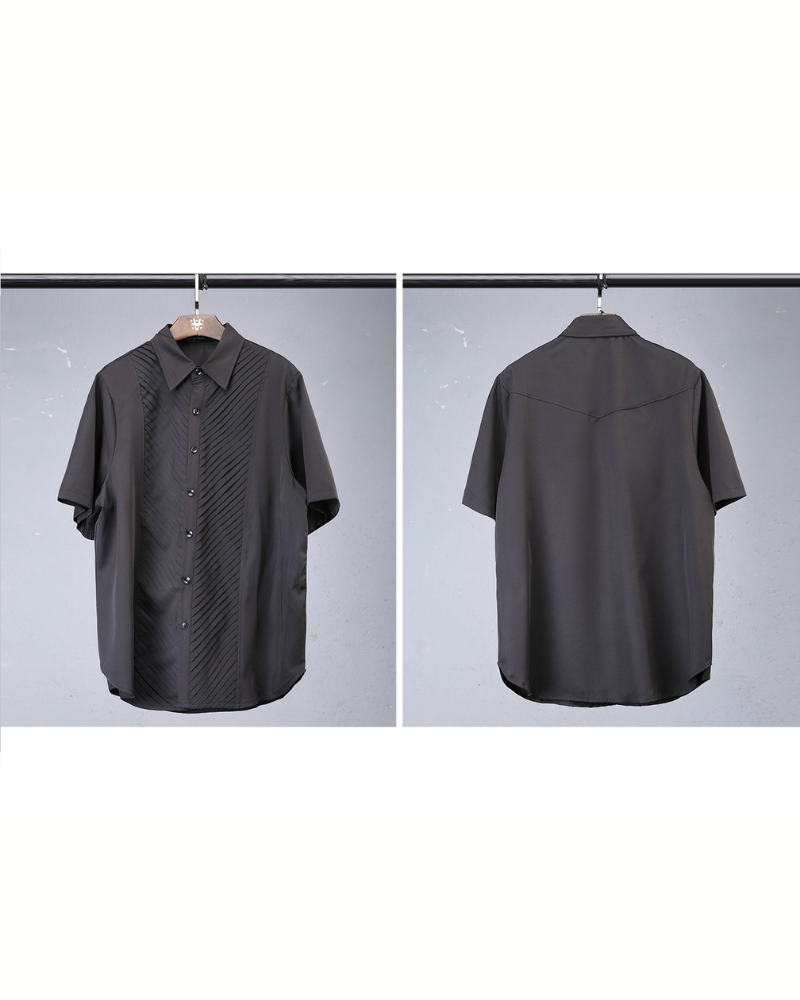 Japanese Style Summer Loose Pleated Short Sleeve Shirt