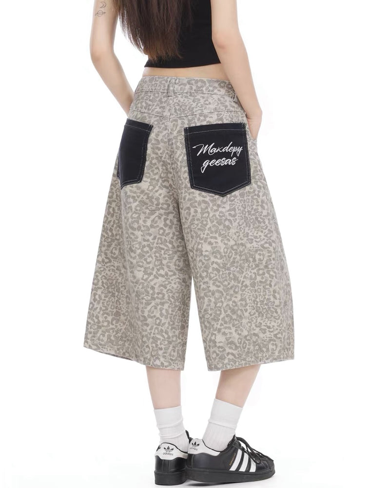 Unisex Vintage Distressed Leopard Baggy Jorts