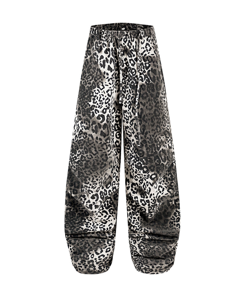 Streetwear Loose Fit Wide-Leg Leopard Jeans