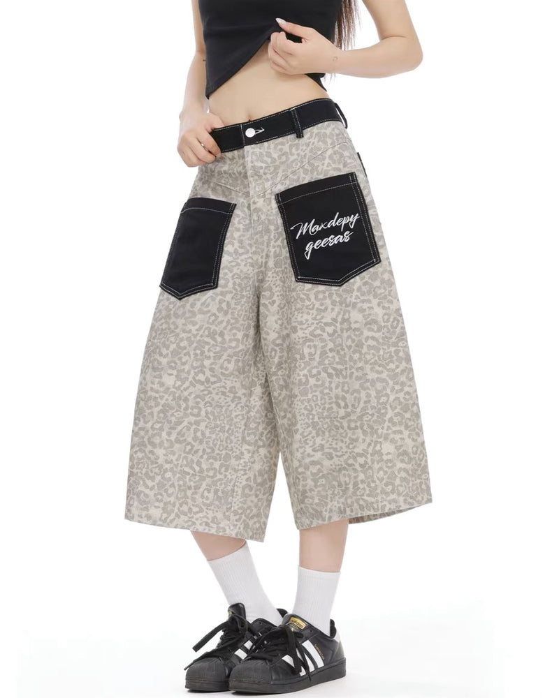 Unisex Vintage Distressed Leopard Baggy Jorts