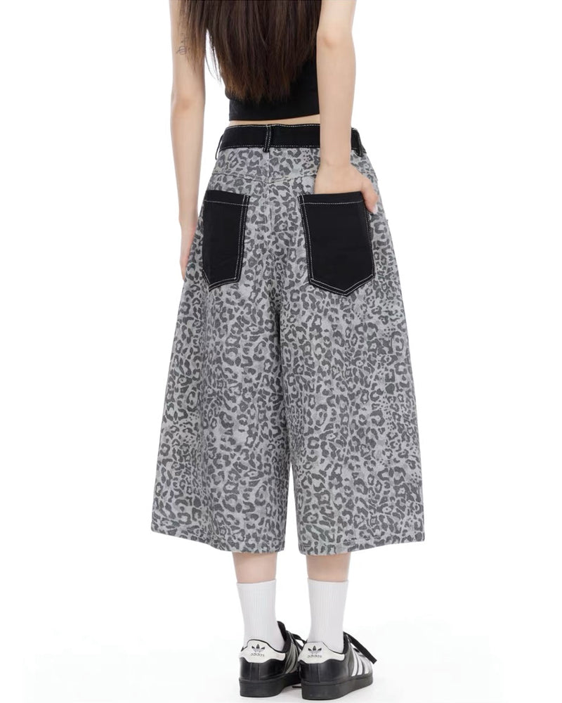 Unisex Vintage Distressed Leopard Baggy Jorts