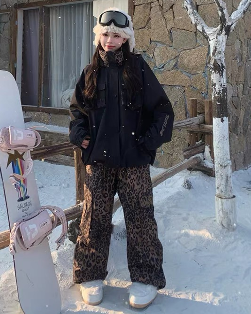 Ski Wear 3L Insulated Waterproof Leopard Ski Bib Pants - Unisex