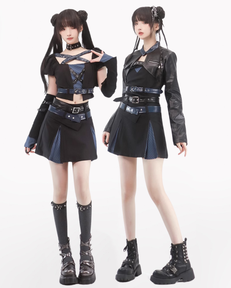 Mechanical Girl Leather Jacket Tank Skirt Set (Sold Separately)