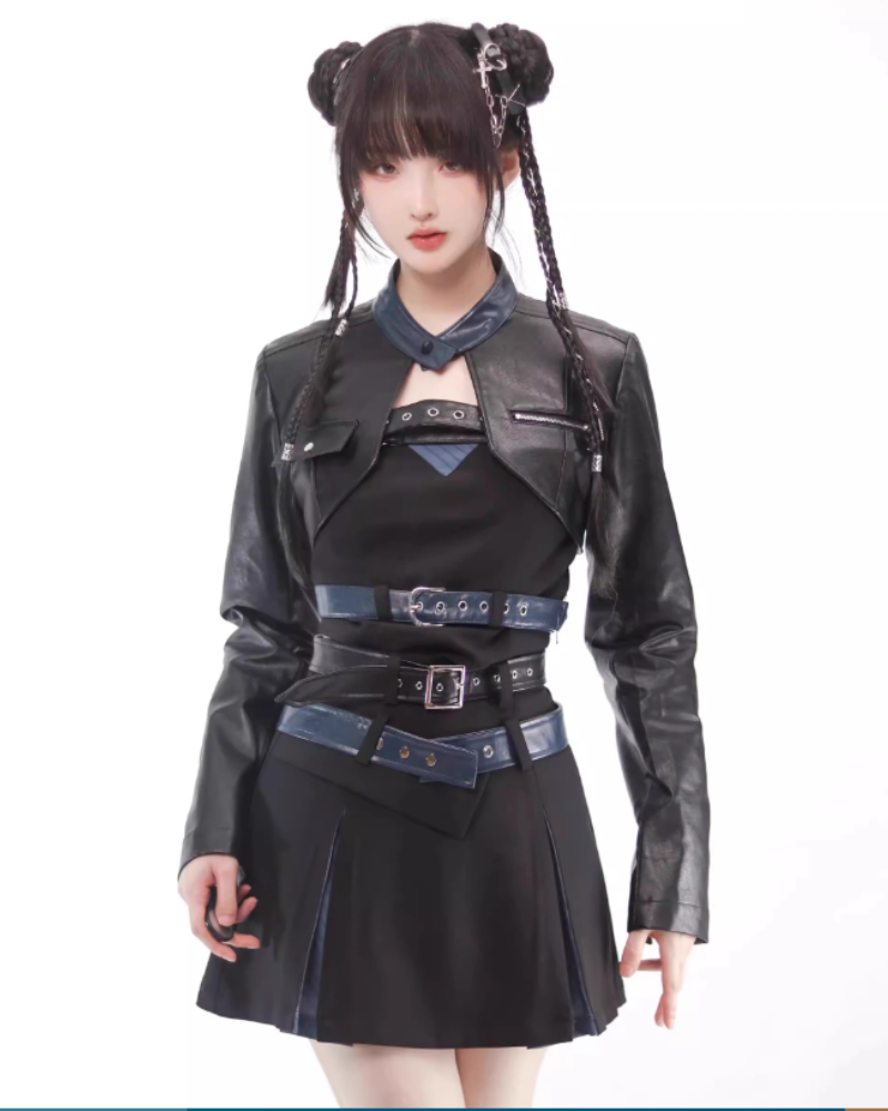 Mechanical Girl Leather Jacket Tank Skirt Set (Sold Separately)