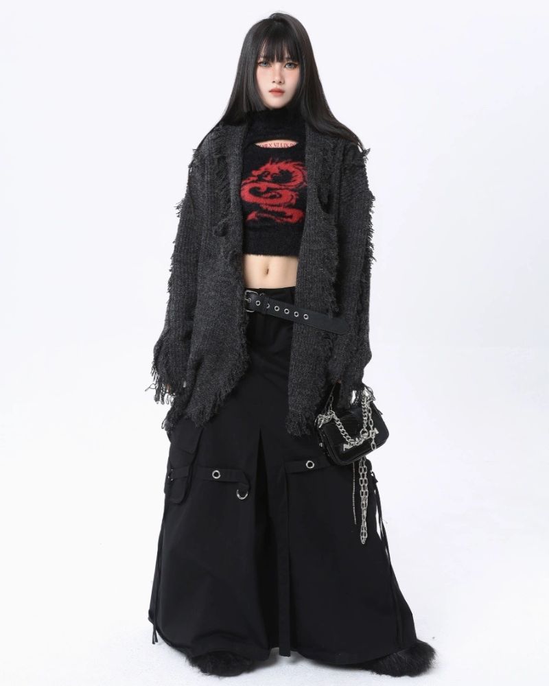 Metal Button Pockets Maxi Cargo Skirt