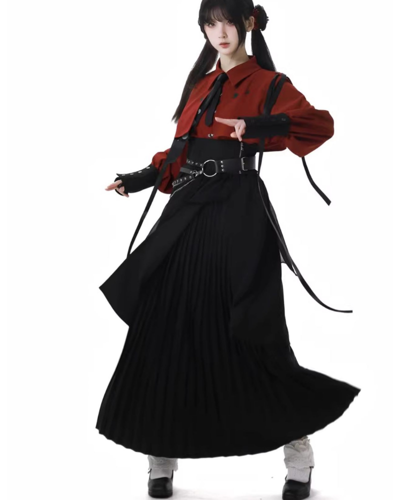 Moonlight Drape Pleated Shirt And Skirt Set(Sold Separately)