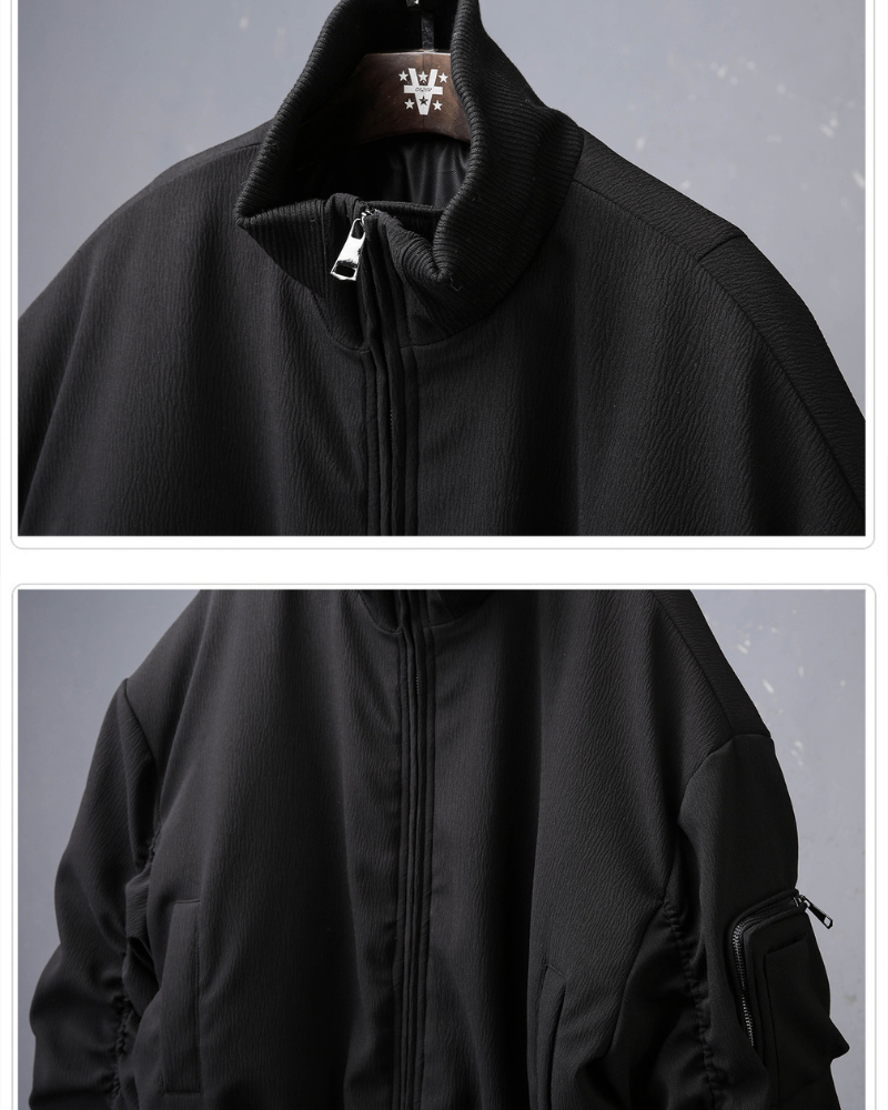 Motorcycle-Inspired Padded Cropped Bomber Jacket