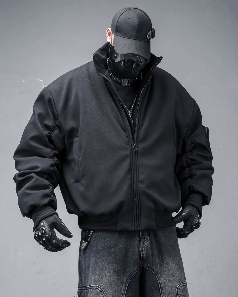 Motorcycle-Inspired Padded Cropped Bomber Jacket