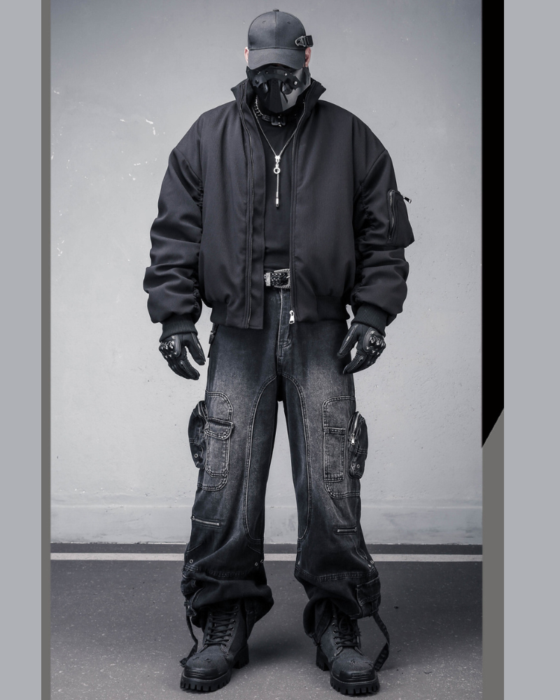 Motorcycle-Inspired Padded Cropped Bomber Jacket