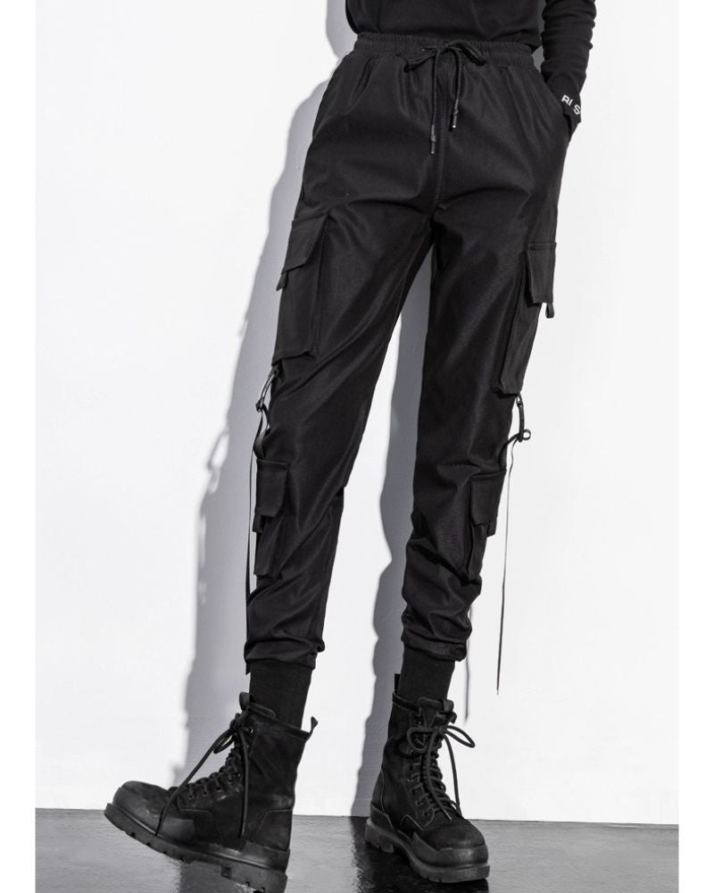 Techwear Women Black Slim Cargo Pants