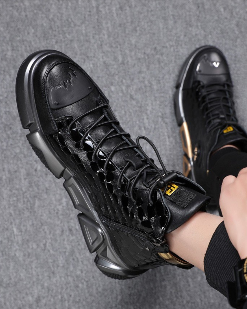 Motorcycle Leather High-top Techwear Sneakers
