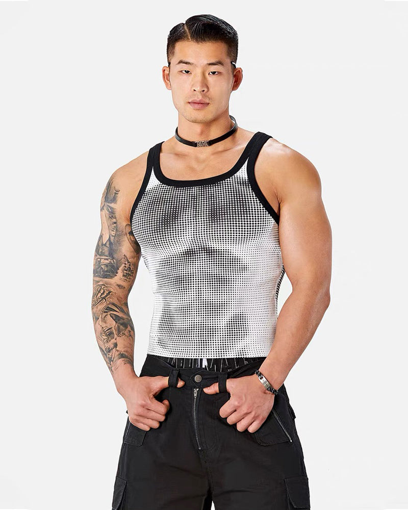 Men’s High-Stretch Polka-Dot Athletic Muscle Shirt