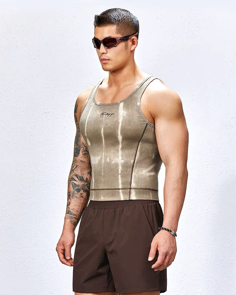 Men’s Ribbed Tie-Dye Stretch Workout Muscle Shirt