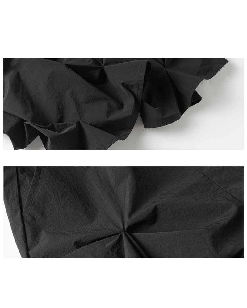 Opium Style 3D Sculpted Pleated Black Wide-Leg Pants