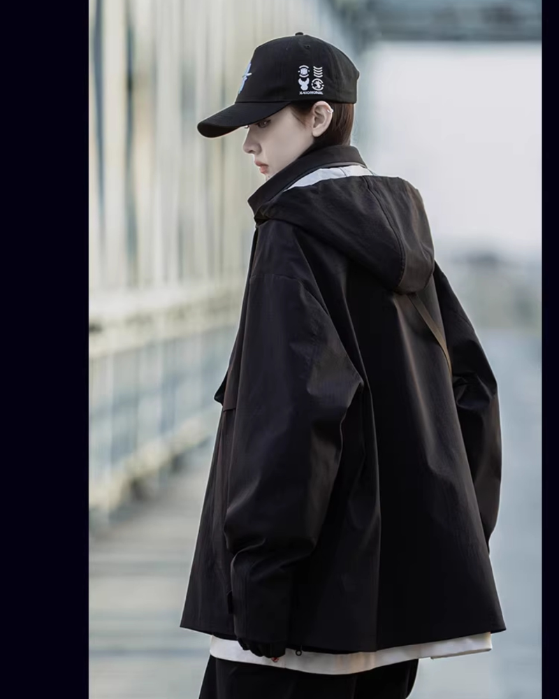 Outdoor Unisex Diagonal Zipper Functional Jacket