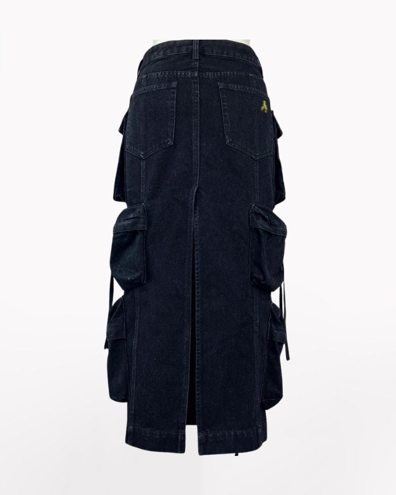 Oversize Pockets Denim Long Cargo Skirt