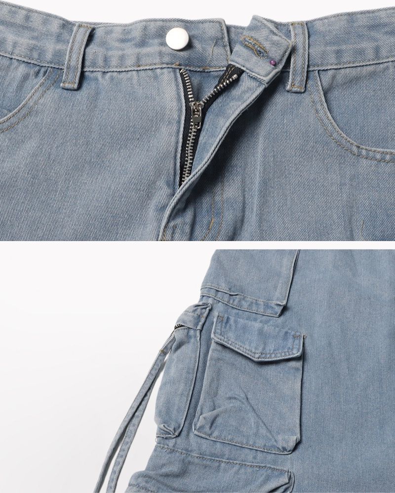 Oversize Pockets Denim Long Cargo Skirt