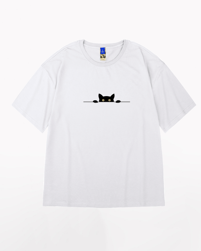 Oversize Streetwear Hide Cat Graphic T-Shirt