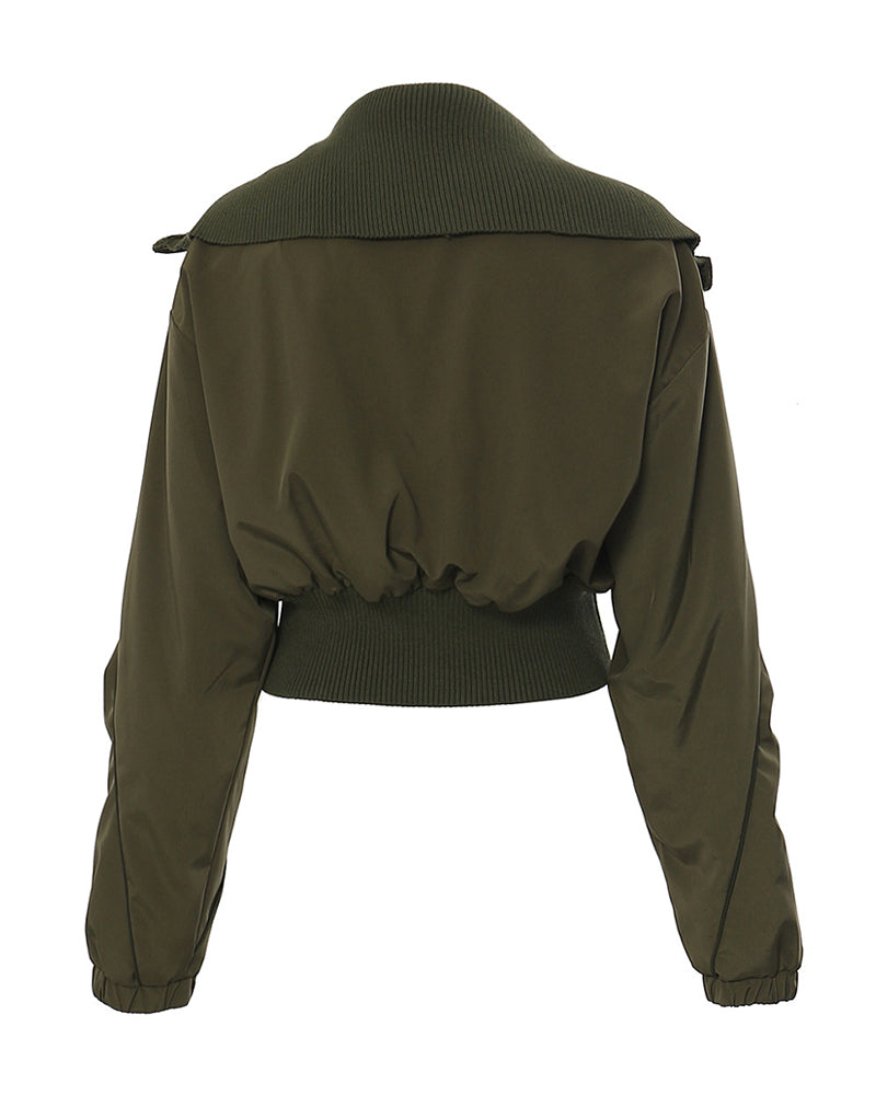 Oversized Collar Multi-pocket Baseball Jacket