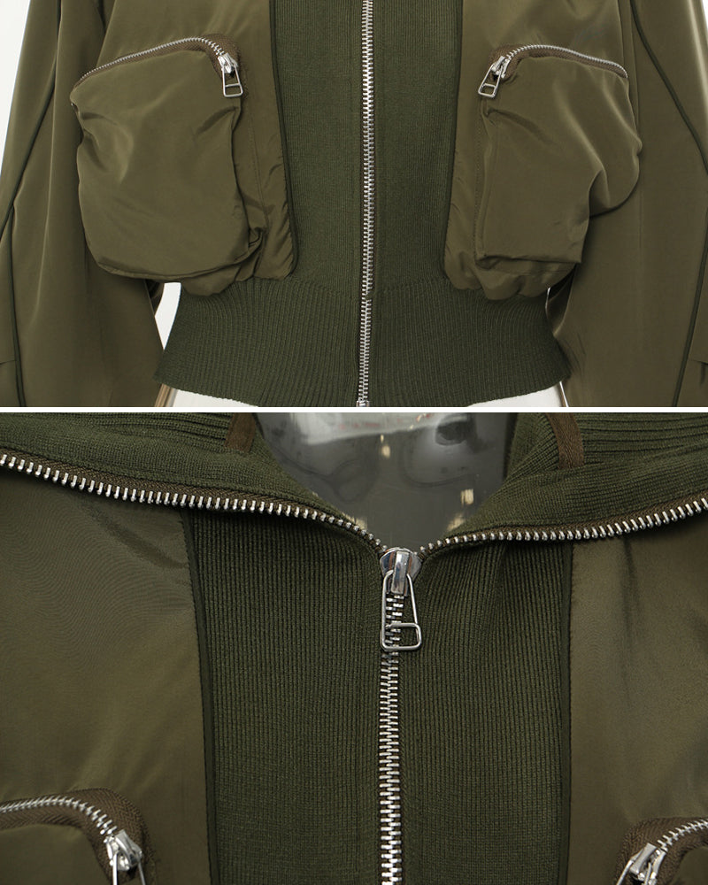 Oversized Collar Multi-pocket Baseball Jacket