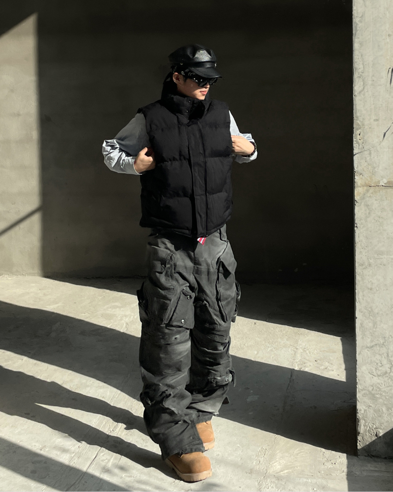 Post-Apocalyptic 3D Arc-Studded Distressed Cargo Pants